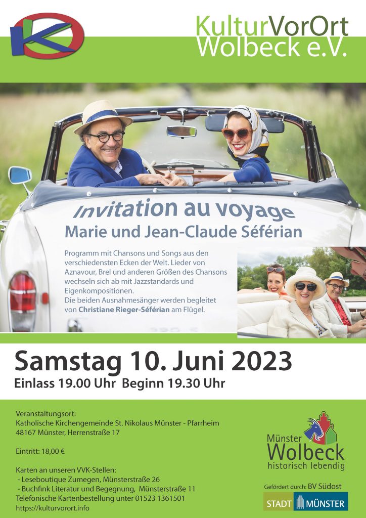 Plakat für die Veranstaltung am 10. Juni 2023.  Invitation au voyage
Marie und Jean-Claude Séférian